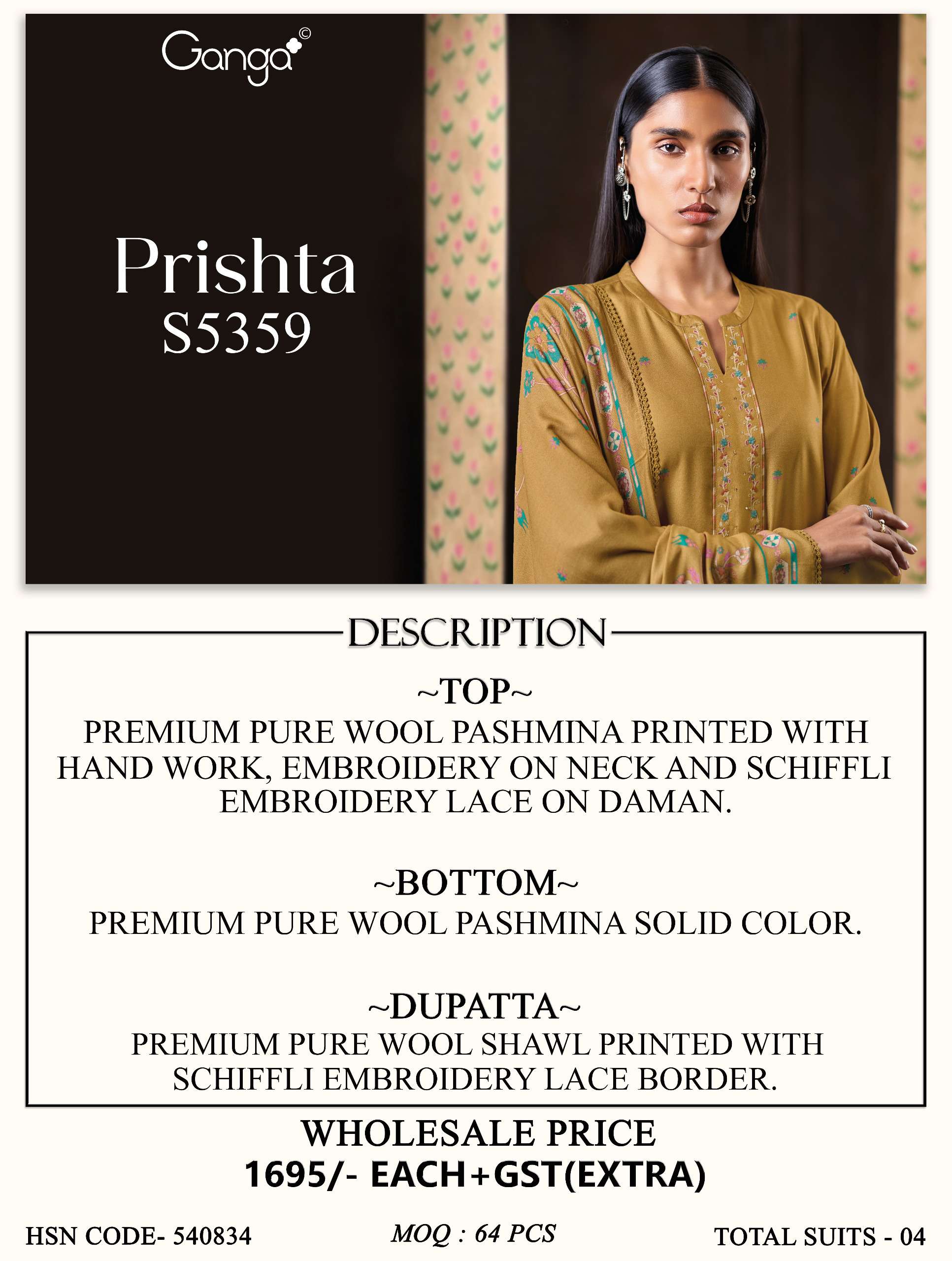 GANGA PRISHTA 5359 WINTER PASHMINA SOLID COLOR SUIT BRAND QUALITY MARKET ONLINE